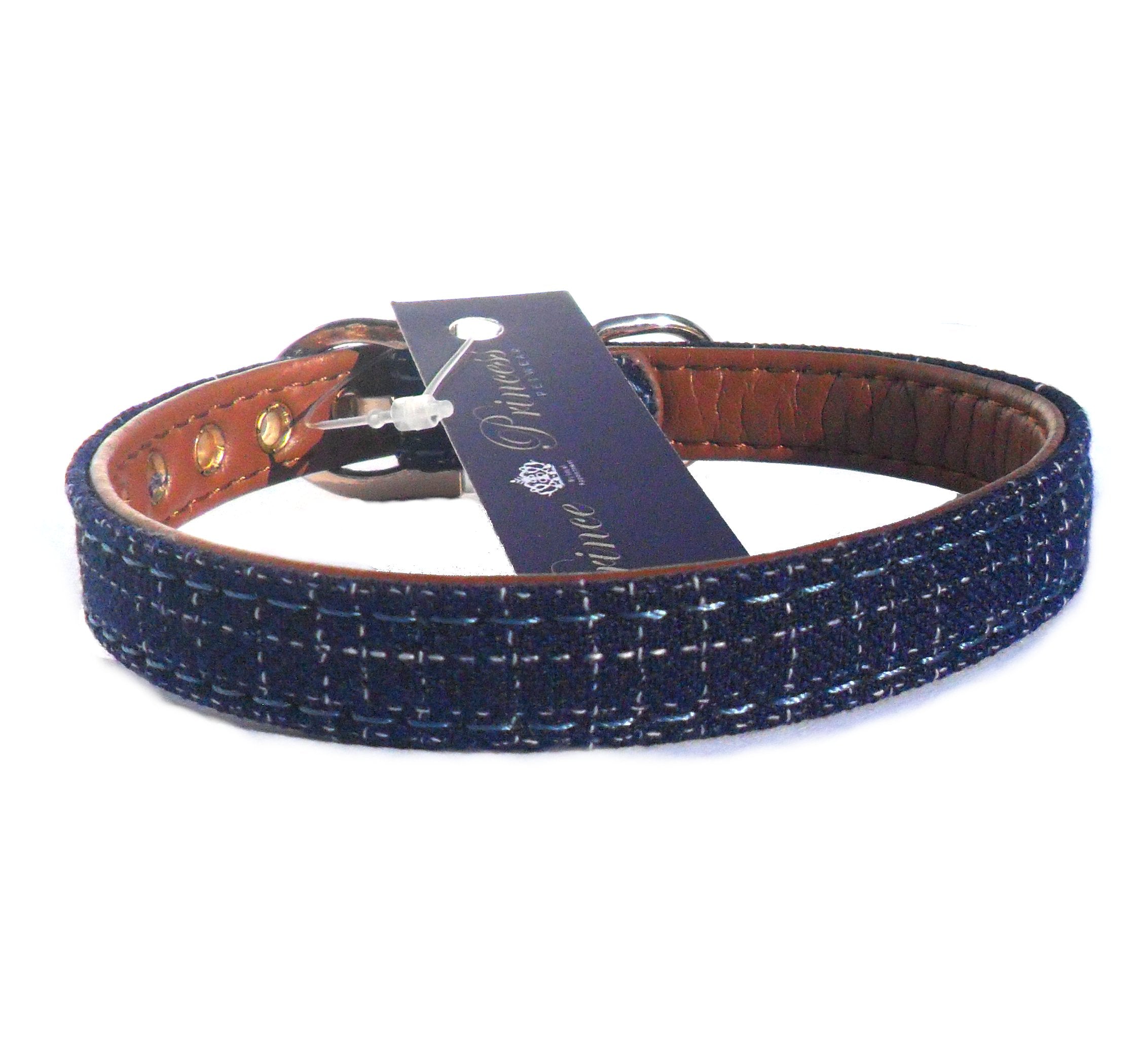 Designer Blue Fabric & Faux Leather Dog Collar