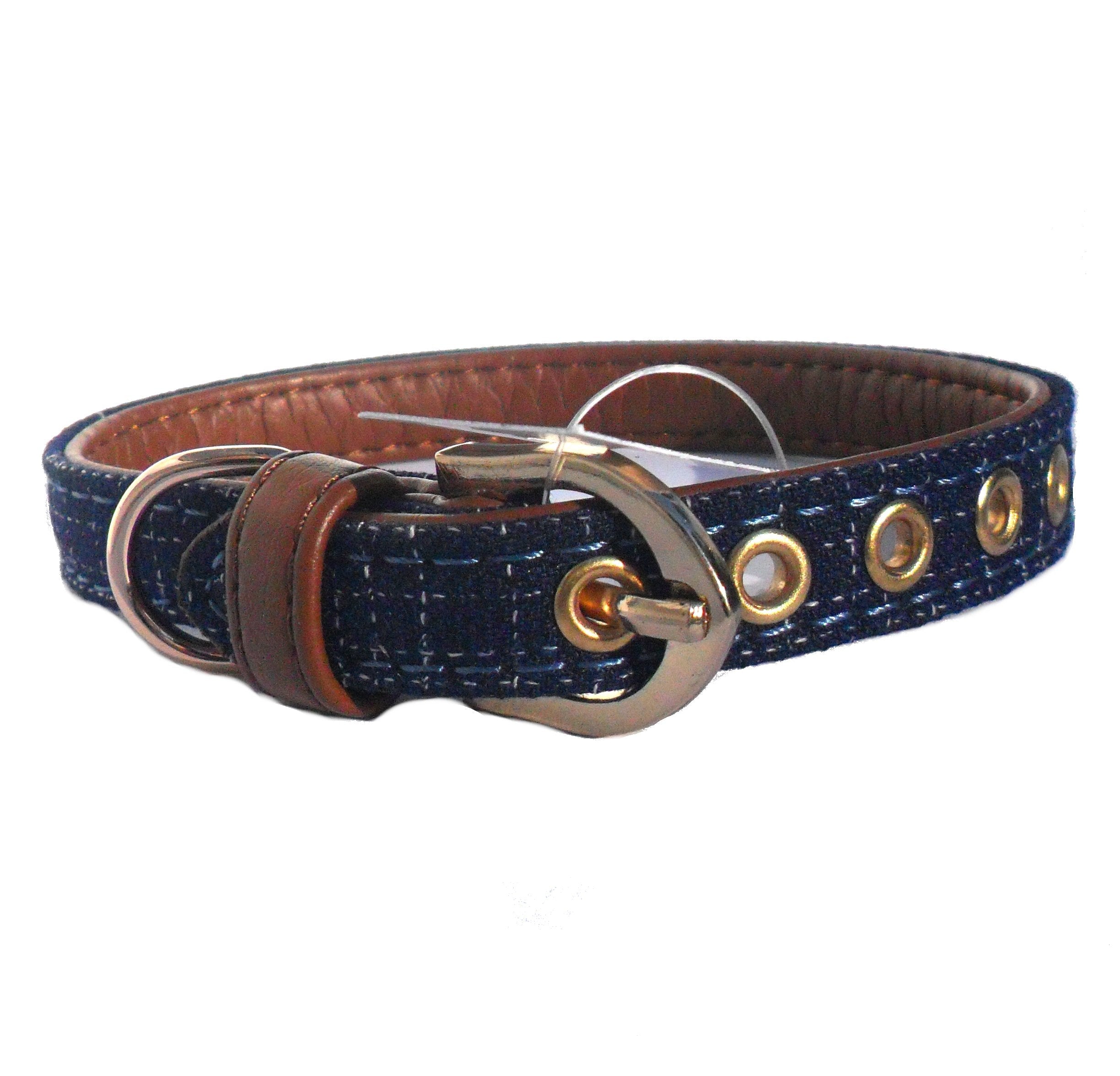 Designer Blue Fabric & Faux Leather Dog Collar