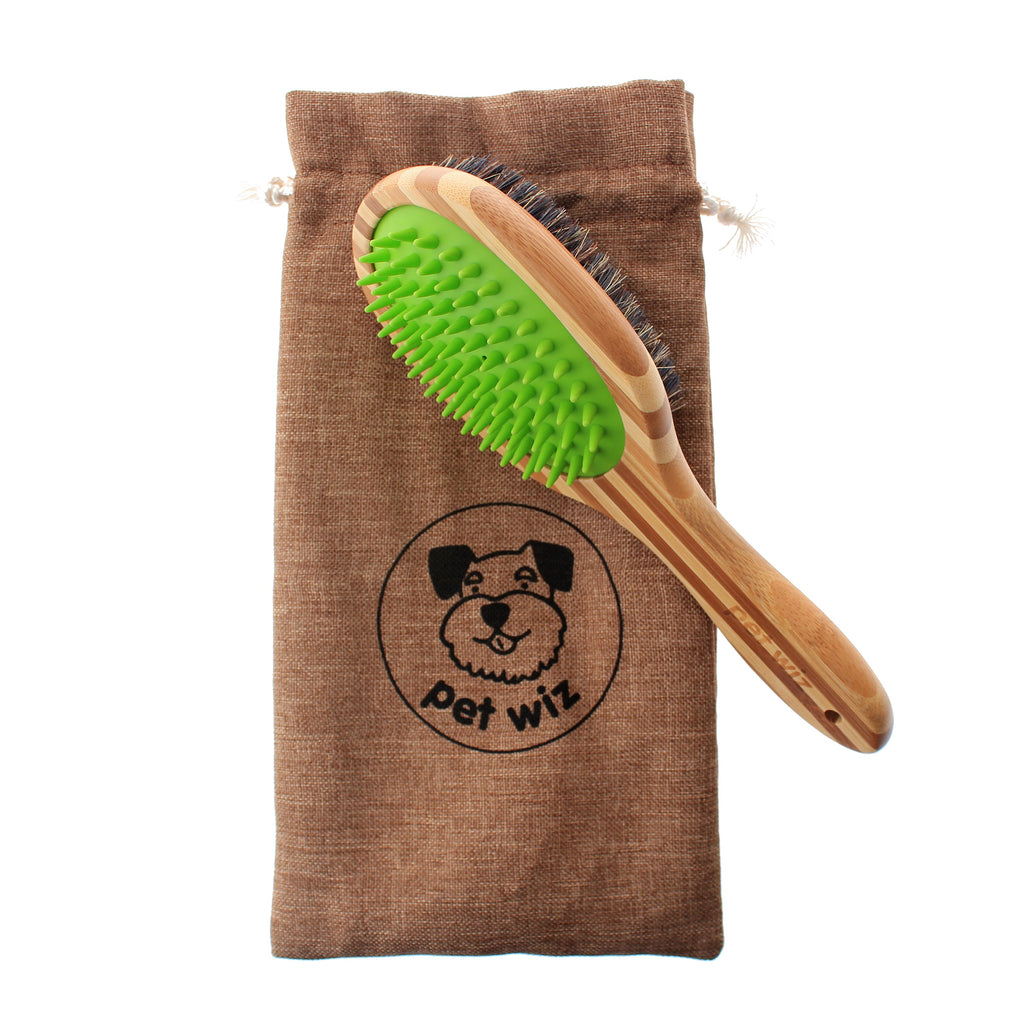 Double-Sided Bamboo Dog Brush with Silicone Massager