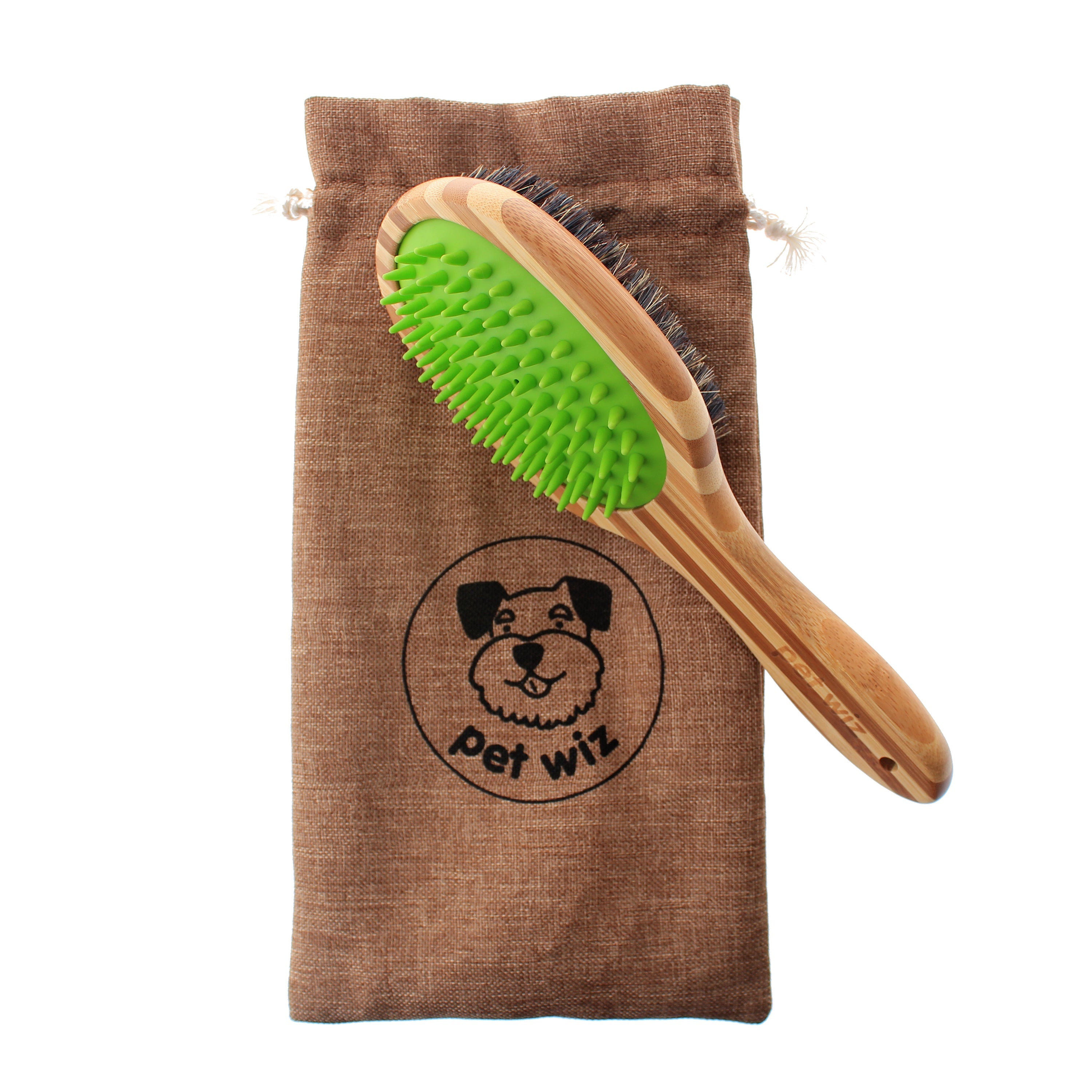 Double-Sided Bamboo Dog Brush with Silicone Massager