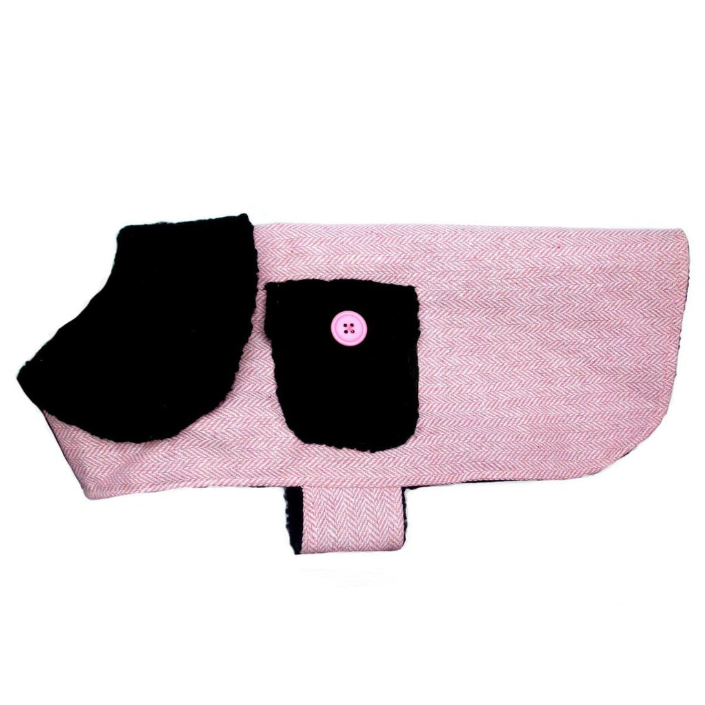 Pink Herringbone Fleece-Lined Dog Coat