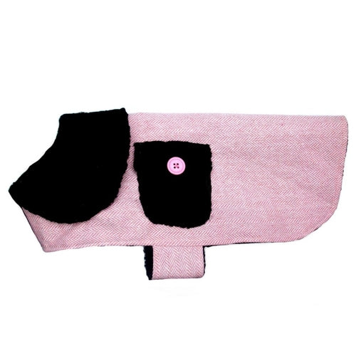 Pink Herringbone Fleece-Lined Dog Coat