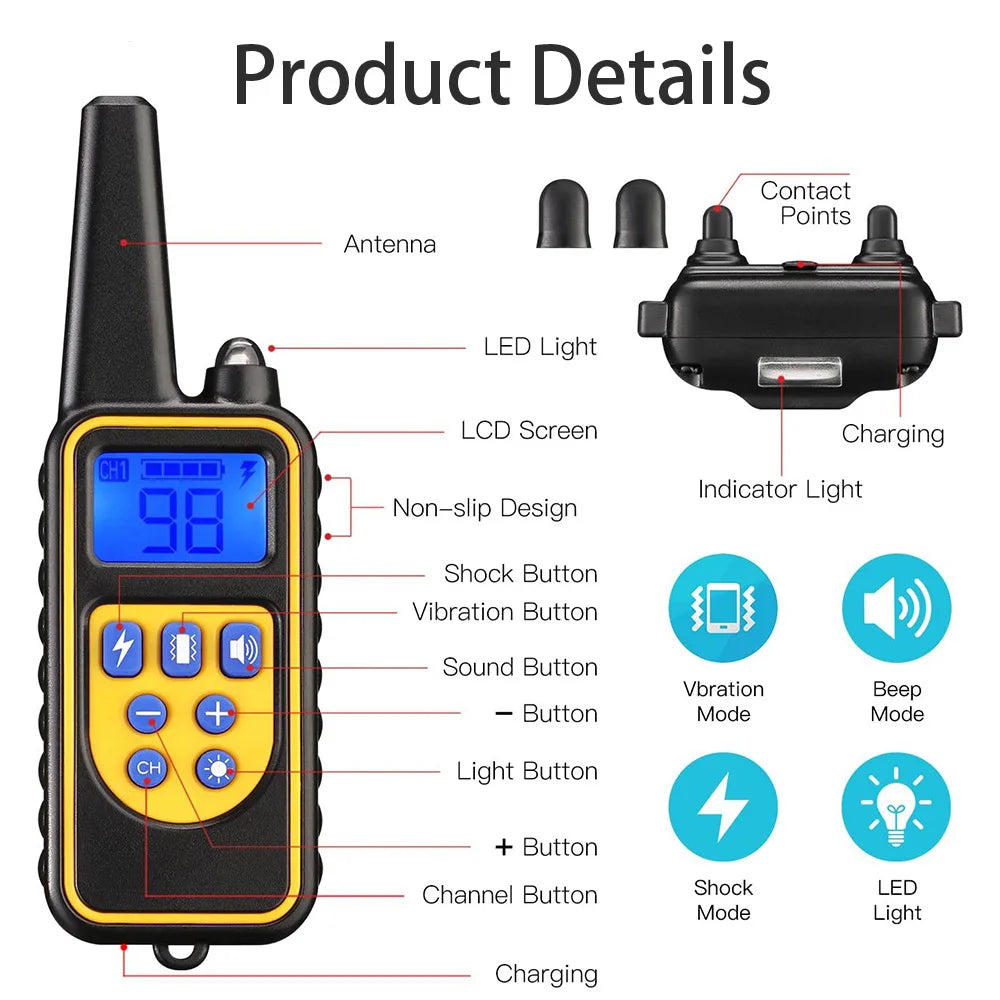 Remote Dog Training Collar – Waterproof & Rechargeable (UK Plug)